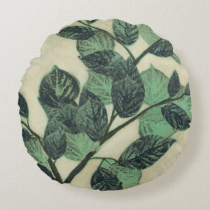Leaves and Branches on Cream Background Round Cushion