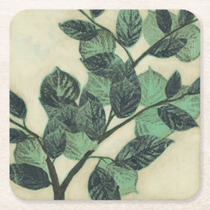 Leaves and Branches on Cream Background Square Paper Coaster
