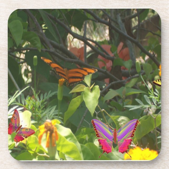 Leaves and Butterflies Cork Coaster (Front)