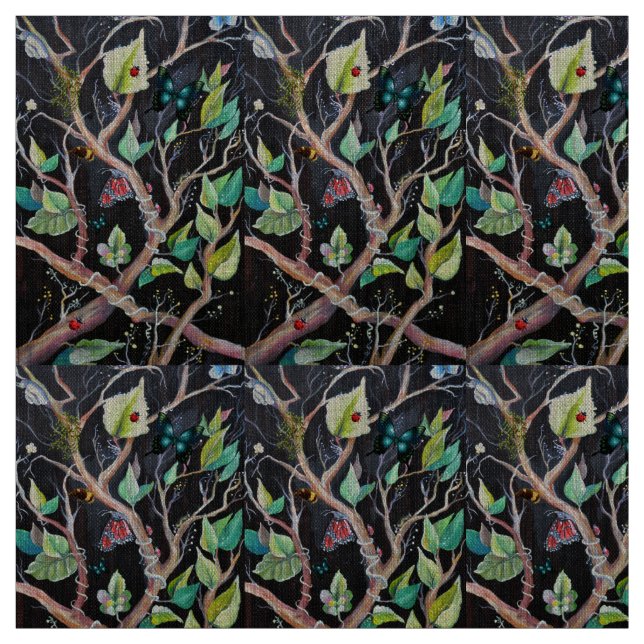 Leaves and Butterflies Hand-Painted Pattern Fabric (Swatch)