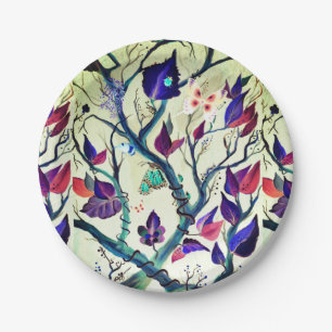 Leaves and butterflies painting paper plate