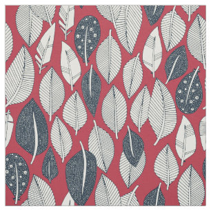leaves and feathers red fabric