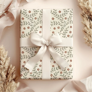 Leaves and flowers festive wrapping paper