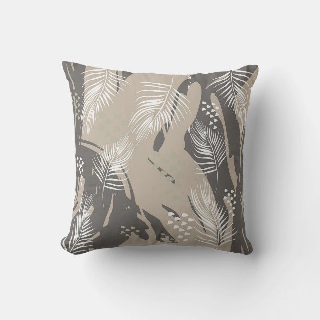 Leaves and gray pattern cushion (Front)
