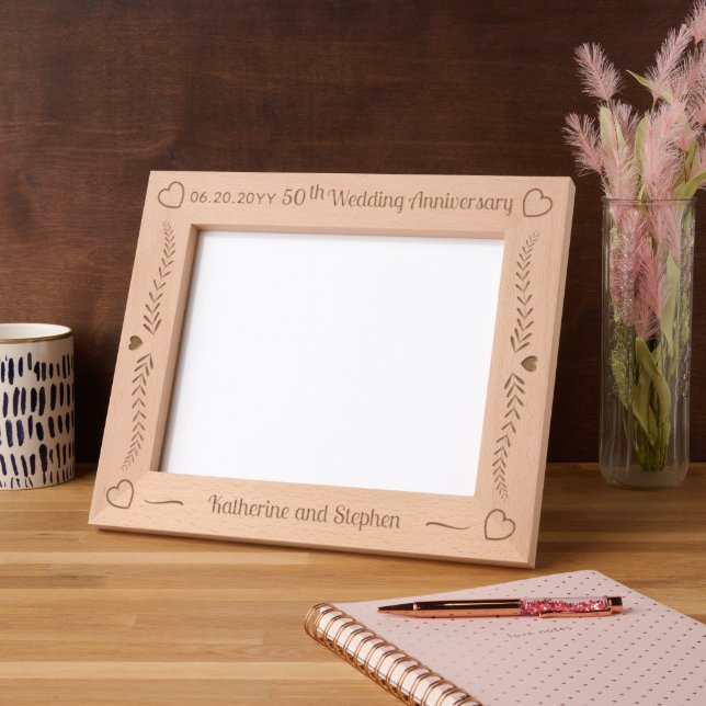 Leaves and Hearts Couple 50th Wedding Anniversary Etched Frames (Left)