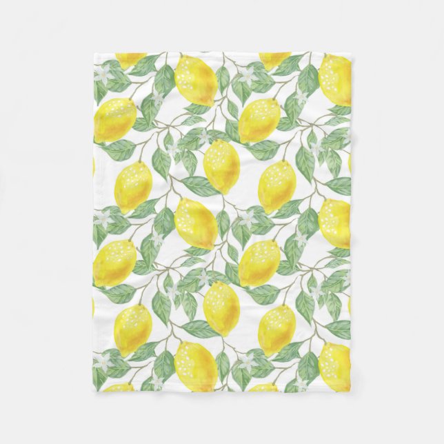 Leaves And Lemons Pattern Fleece Blanket (Front)