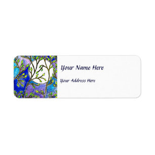 Leaves and Moon - Blue Watercolors Return Address Label
