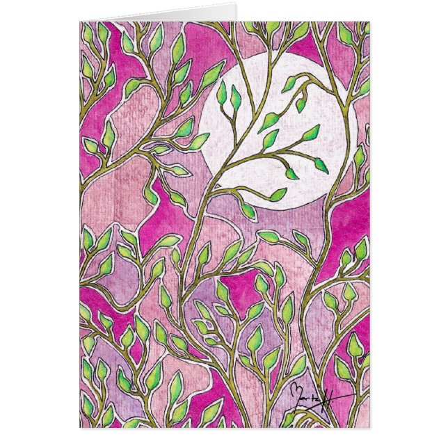 Leaves and Moon - Pink Watercolors (Front)