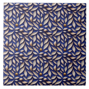 Leaves and navy blue pattern ceramic tile