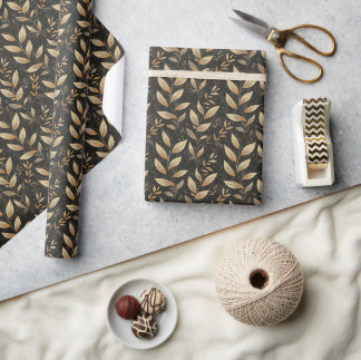 Leaves and Organic Shapes in Earth Tones Wrapping Paper