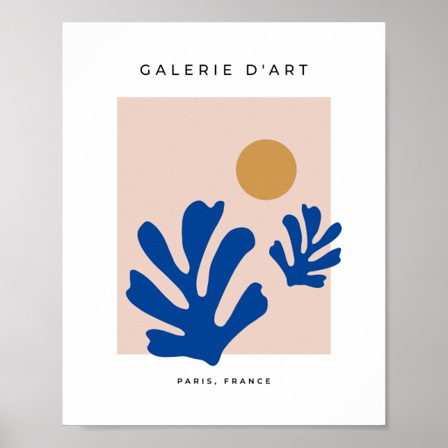 Leaves And Sun Modern Cut Outs Shapes Blue Poster (Front)