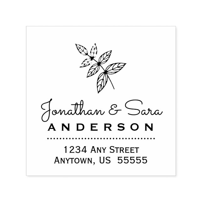 Leaves and Trendy Script Return Address Self-inking Stamp (Design)