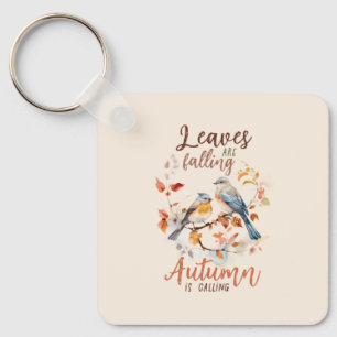 Leaves Are Falling –Whimsical Fall Birds & Foliage Key Ring