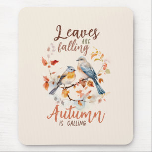 Leaves Are Falling –Whimsical Fall Birds & Foliage Mouse Pad