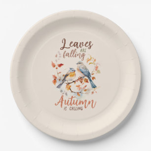 Leaves Are Falling –Whimsical Fall Birds & Foliage Paper Plate