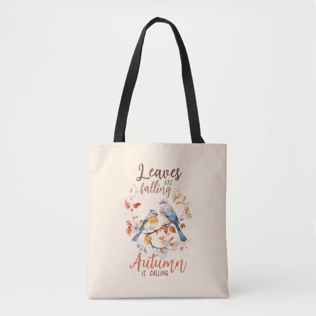 Leaves Are Falling –Whimsical Fall Birds & Foliage Tote Bag (Front)