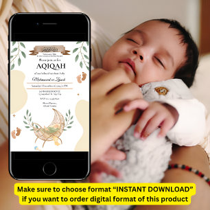 Leaves Autumn Cradle Unisex Baby Aqiqah Muslim Invitation