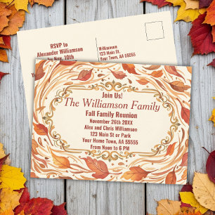 Leaves Autumn Family Reunion Invite Postcard