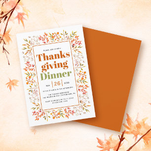 Leaves, berries burnt orange Thanksgiving Dinner Invitation