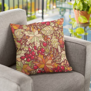 Leaves Berries Fall Autumn Thanksgiving Cushion