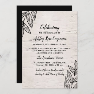 Leaves & Birch - Celebration of Life Memorial Invitation