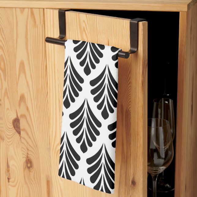 Leaves Black and White Minimal Tea Towel (Thirds Fold)