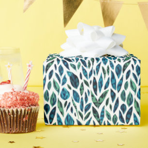 Leaves Blue and Green Botanical Pattern  Wrapping Paper