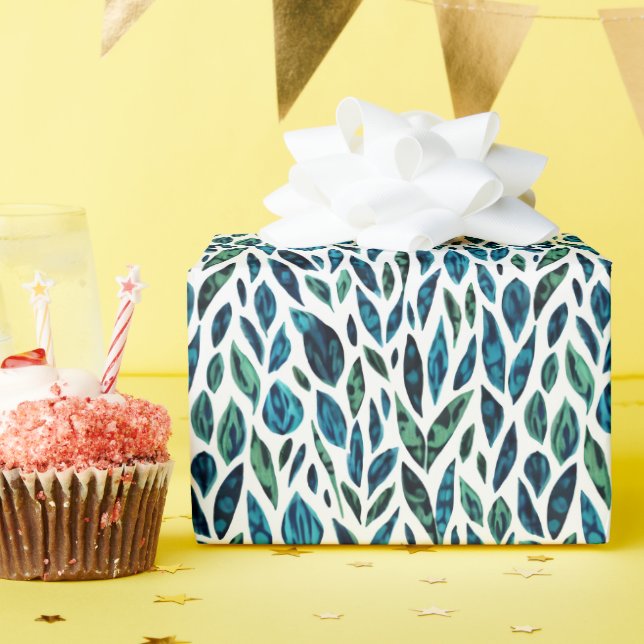 Leaves Blue and Green Botanical Pattern  Wrapping Paper (Birthday Party)