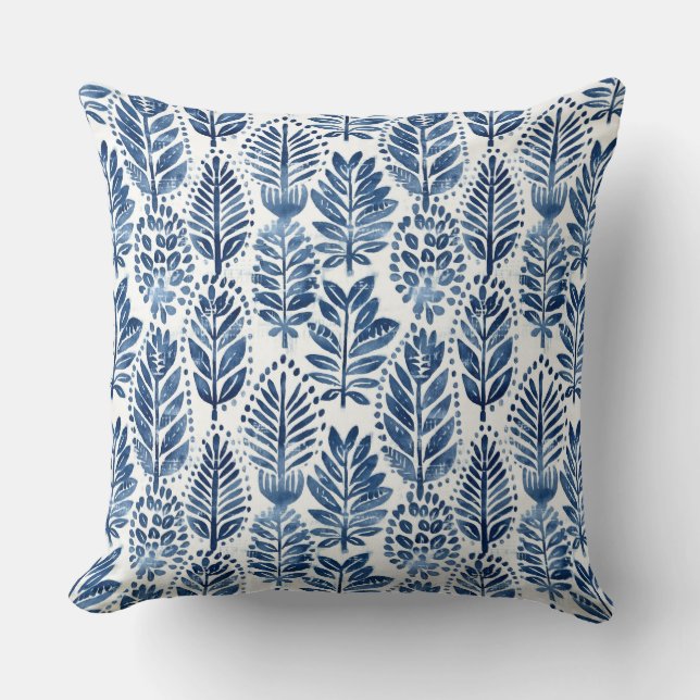 Leaves Blue White Throw Pillow (Front)