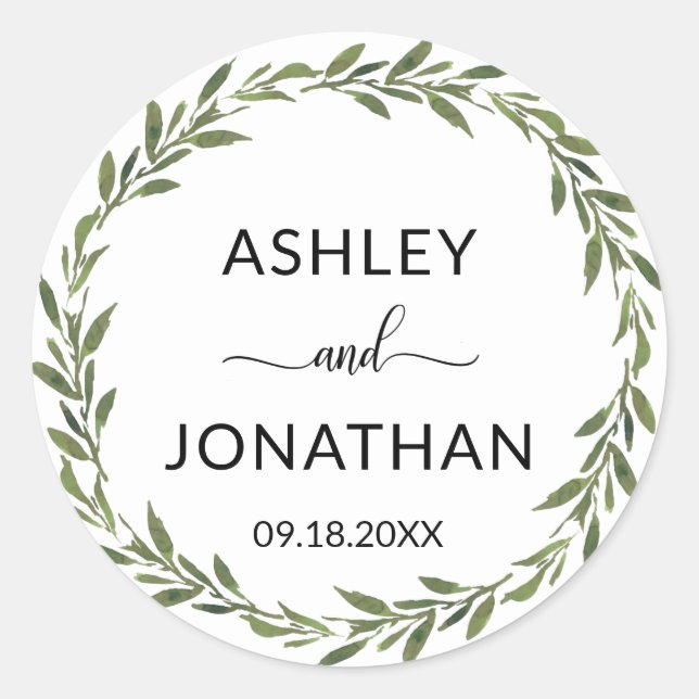 Leaves Botanical Wreath Wedding White Labels Seals (Front)