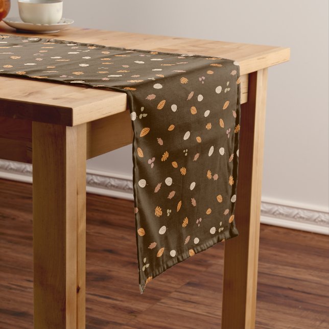 Leaves & Branches Dark Autumn Acorns Brown Backgro Short Table Runner (In Situ)