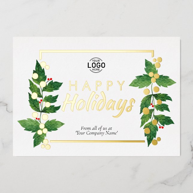 Leaves Business Happy Holidays Real Gold Foil Card (Front)