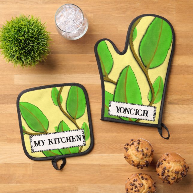 Leaves by Kenneth Yoncich Oven Mitt & Pot Holder Set (Top Down)
