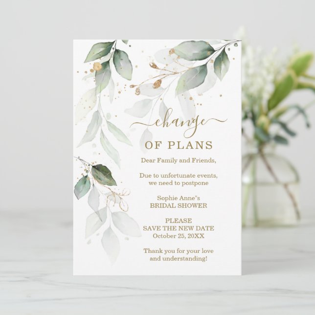 Leaves Change of Plans Bridal Shower Postponed  Invitation (Standing Front)