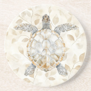 Leaves Cream Ocean Beach Sea Turtles Coaster