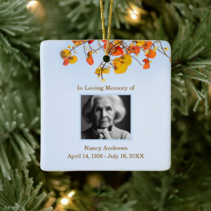 Leaves Elegant In Loving Memory Funeral Memorial Ceramic Ornament