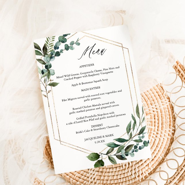 Leaves & Eucalyptus Gold Menu 3 Invitation (Creator Uploaded)