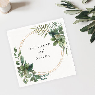 Leaves & Eucalyptus Gold Name Napkins 