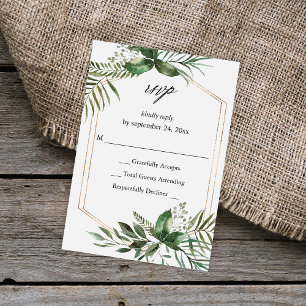 Leaves & Eucalyptus Gold no Meal RSVP VER Card
