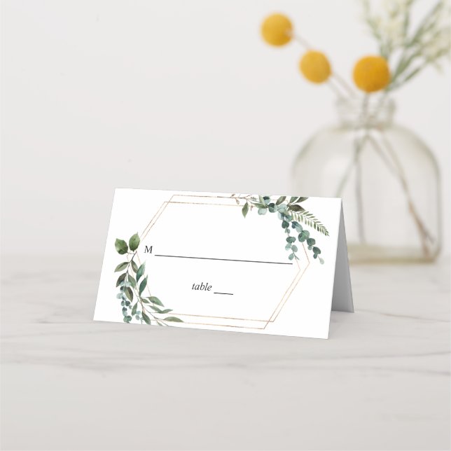 Leaves & Eucalyptus Gold Place Card (Front)