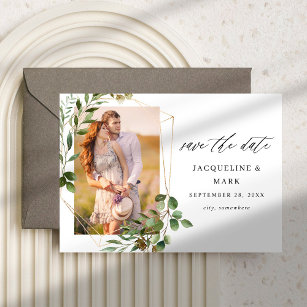 Leaves & Eucalyptus Gold V Photo Save the Date