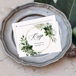 Leaves & Eucalyptus Gold w Meal RSVP Card