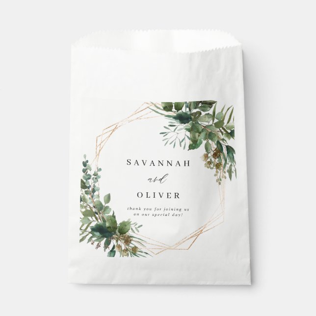 Leaves & Eucalyptus Gold Wedding Favour Bag (Front)