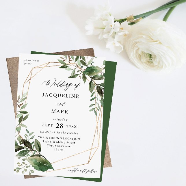 Leaves & Eucalyptus Gold Wedding - Green Invitation (Creator Uploaded)