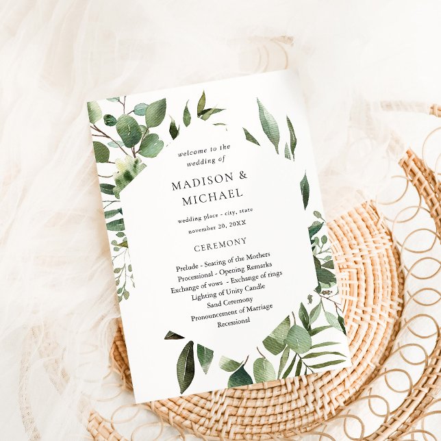 Leaves& Eucalyptus Rustic Wedding Ceremony Program (Creator Uploaded)
