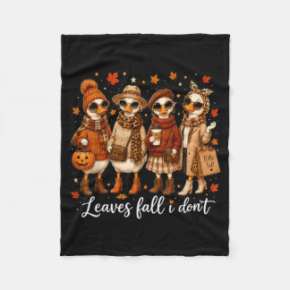 Leaves Fall Dont Fall Goose Leopard Bow Pumpkin Fleece Blanket