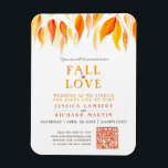 Leaves fall in love wedding streaming orange magnet<br><div class="desc">Fall in love red and orange autumnal leaves wedding live video streaming announcement details keepsake magnet. This simple yet stylish magnetic card is part of the matching fall in love watercolor fall leaves wedding set. Ideal to use as a wedding information card to inform your guests of a wedding streaming...</div>