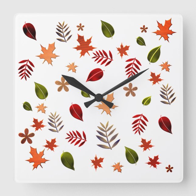Leaves fall,White background Square Wall Clock (Front)