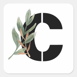Leaves Faux Gold Foil Letter C Monogram Sticker