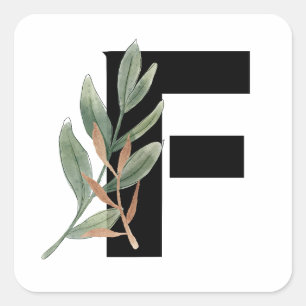 Leaves Faux Gold Foil Letter F Monogram Sticker